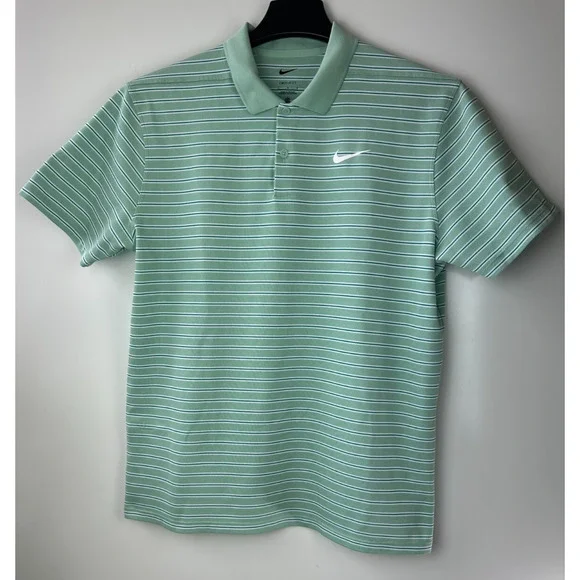 2 Nike Dri-Fit Men's Golf Polo Shirts Size Large Victory Stripe Green Blue Top - Picture 2 of 16